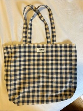 Sezane Tote Bag in Navy and Cream